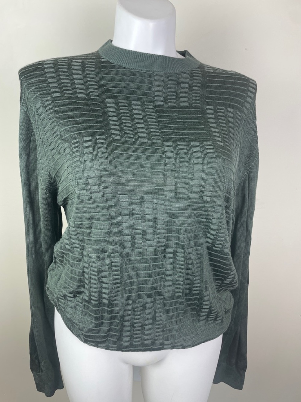 Villini Checker Square Textured Sweater Olive Green Knit
